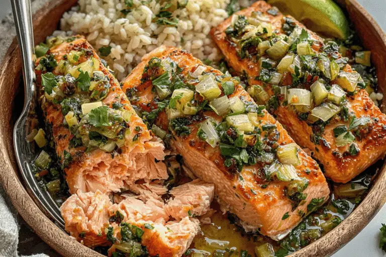 Miso Butter Salmon With Sizzled Scallion Salsa Verde Recipe