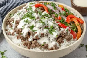 Philly Cheesesteak Rice Bowl