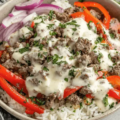 Philly Cheesesteak Rice Bowl Recipe