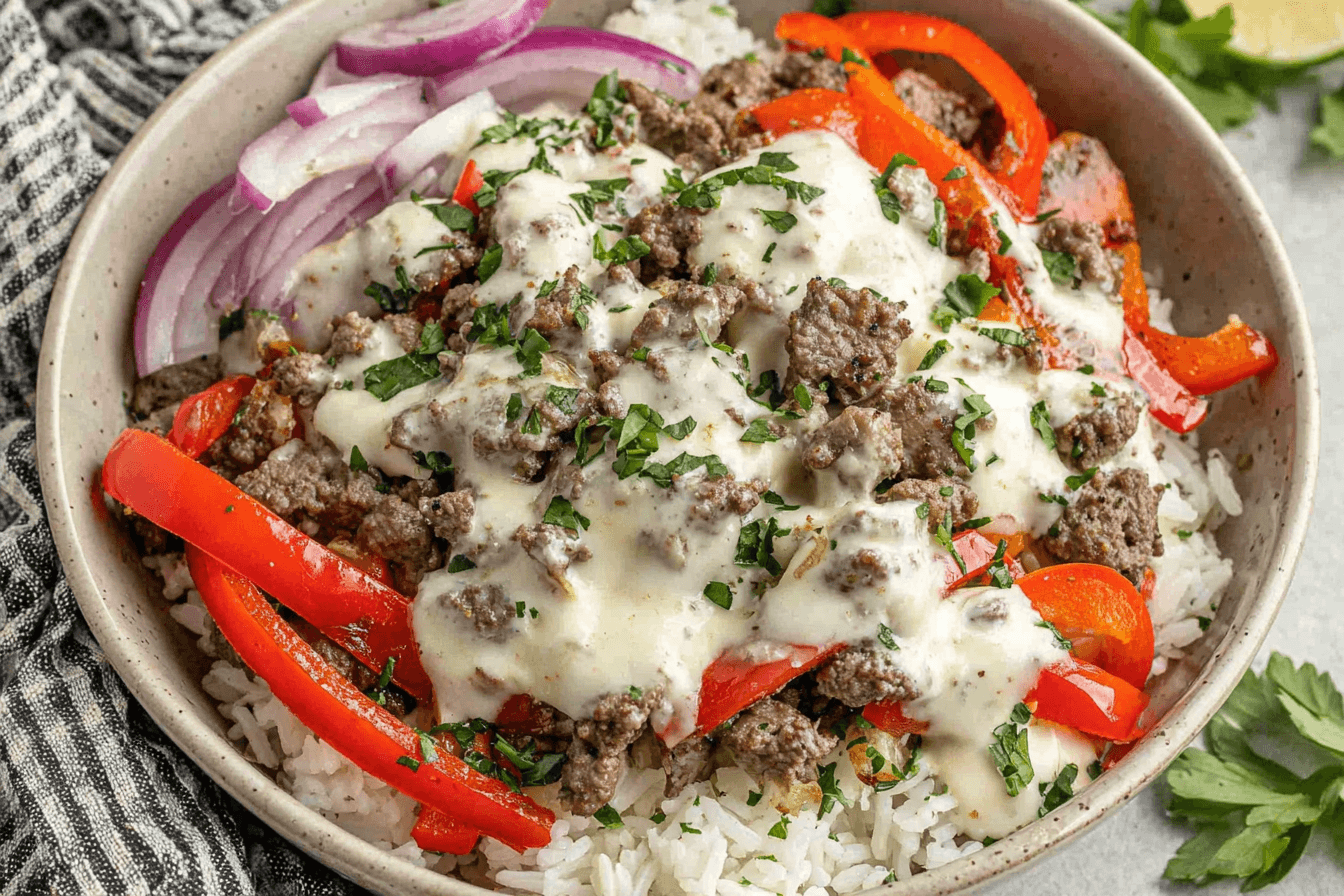 Philly Cheesesteak Rice Bowl Recipe