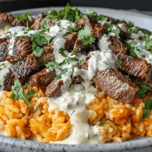 Sirloin Steak and Rice with Queso Recipe