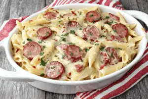Spicy Smoked Sausage Alfredo Bake