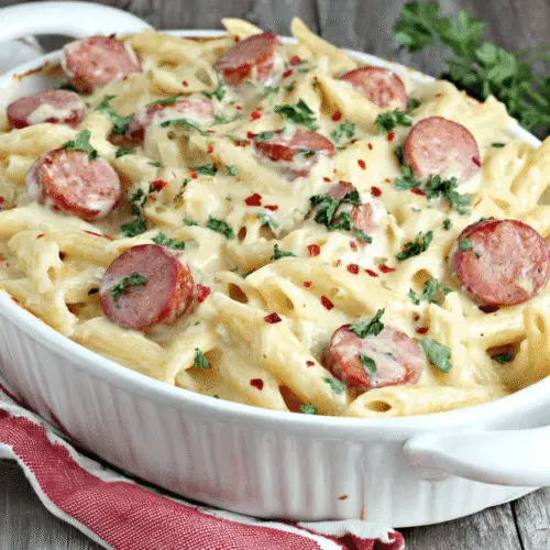 Spicy Smoked Sausage Alfredo Bake Recipe
