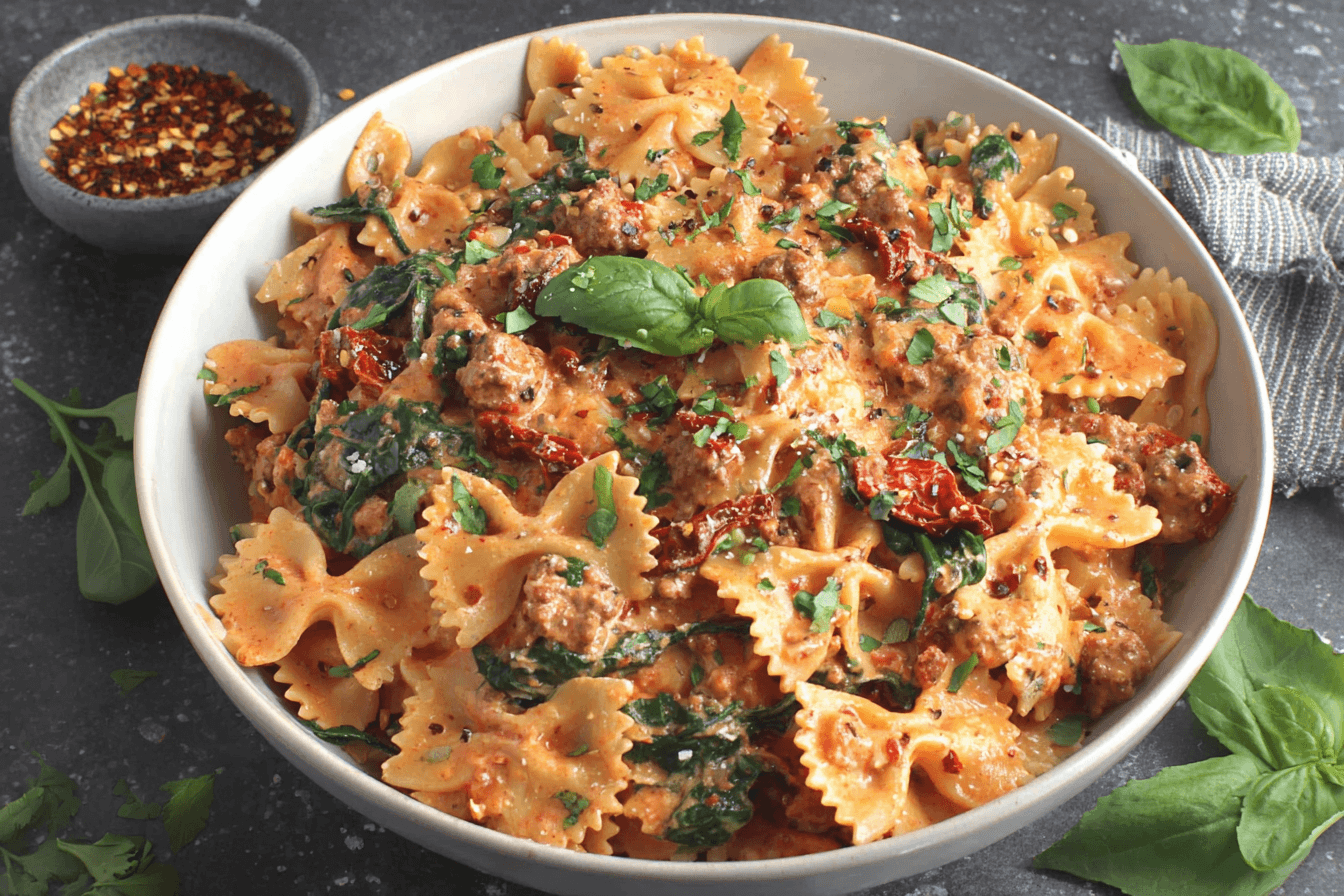 Tomato Spinach Farfalle Pasta Recipe