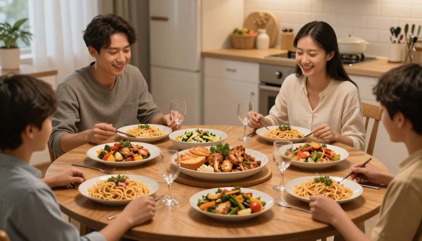budget-friendly dinners with fresh ingredients on family dining table