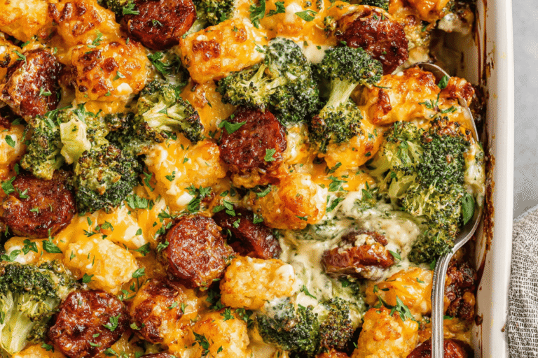 Cheesy Broccoli, Sausage and Cauliflower Casserole Recipe