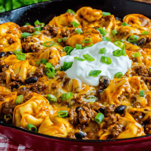 Cheesy Beef Enchilada Tortellini Skillet Recipe
