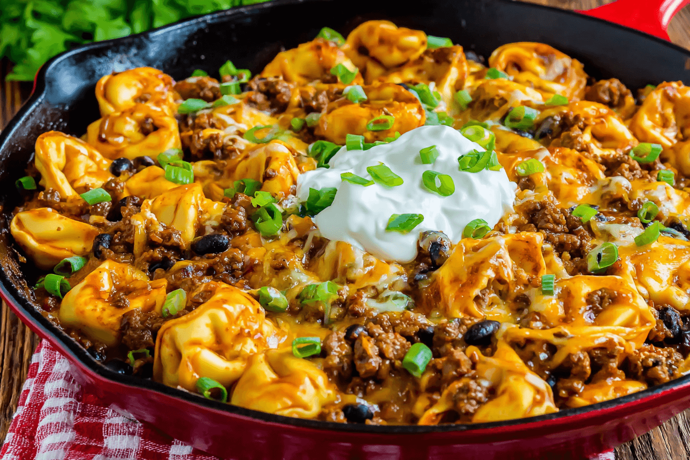 Cheesy Beef Enchilada Tortellini Skillet Recipe