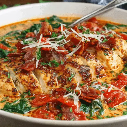 Creamy Tomato Chicken Soup With Bacon And Spinach Recipe