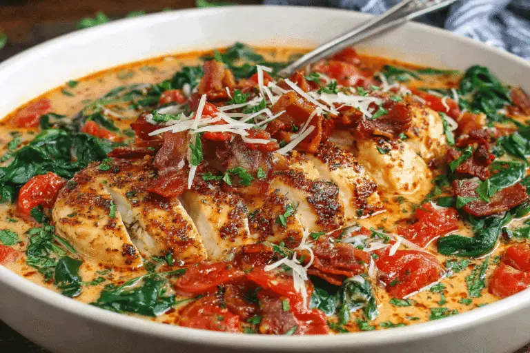 Creamy Tomato Chicken Soup With Bacon And Spinach Recipe