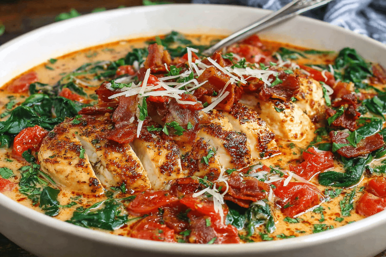 Creamy Tomato Chicken Soup With Bacon And Spinach Recipe