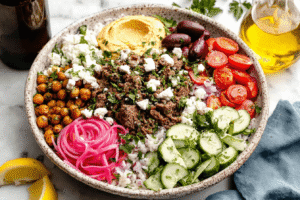 Homemade Greek Ground Beef Rice Bowl