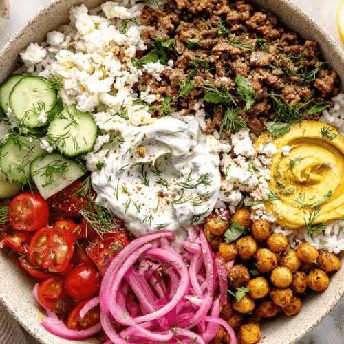 Homemade Greek Ground Beef Rice Bowl Recipe