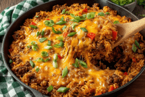 One Pot Cheesy Cajun Beef Rice