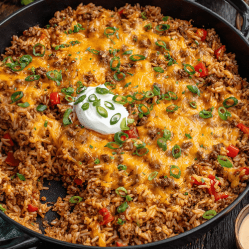 One Pot Cheesy Cajun Beef Rice Recipe