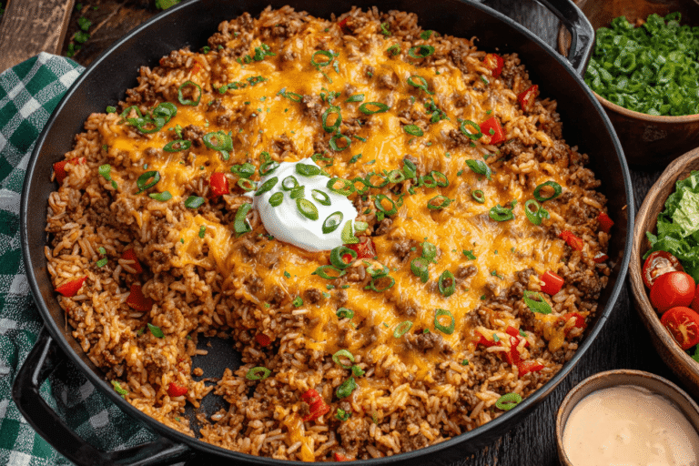 One Pot Cheesy Cajun Beef Rice Recipe
