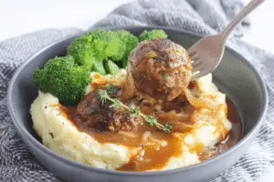 Salisbury Meatballs And Mashed Potatoes