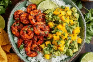 Shrimp Bowls with Mango-Avocado Salsa