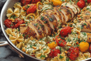 Chicken Pesto Pasta with Roasted Tomatoes