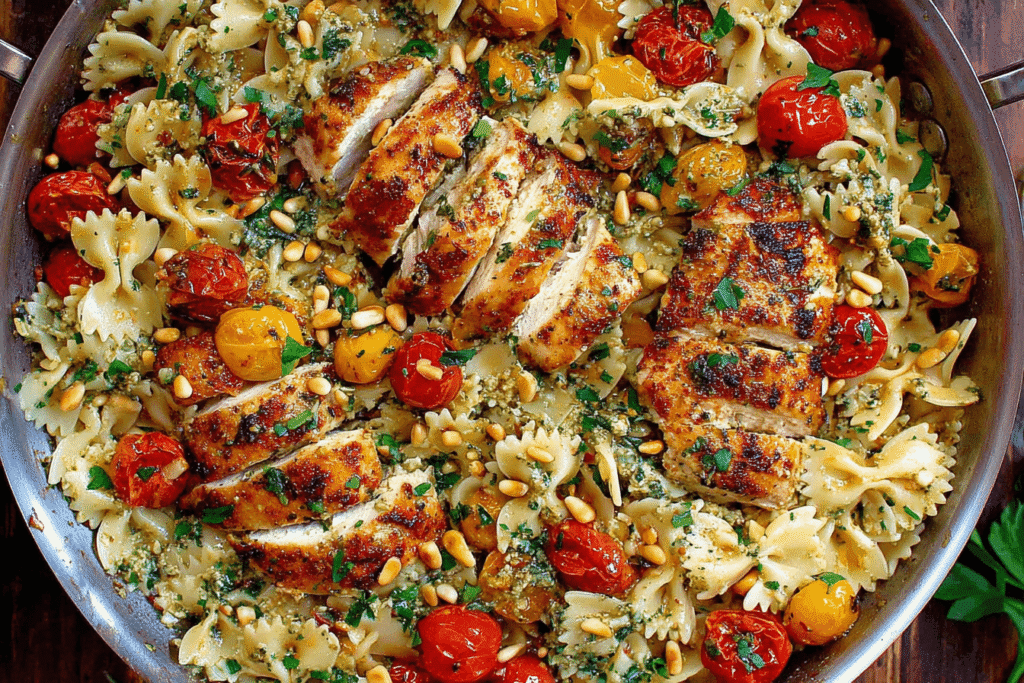 Chicken Pesto Pasta with Roasted Tomatoes Recipe