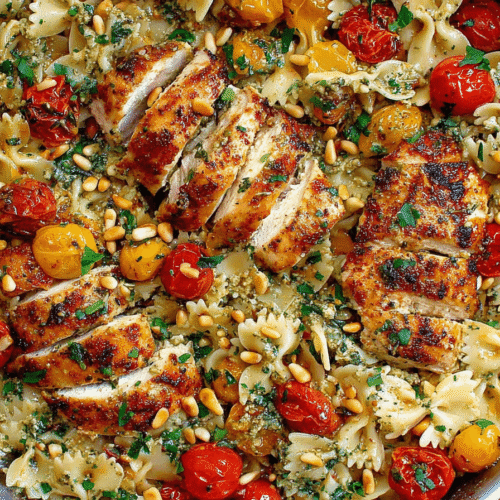 Chicken Pesto Pasta with Roasted Tomatoes Recipe