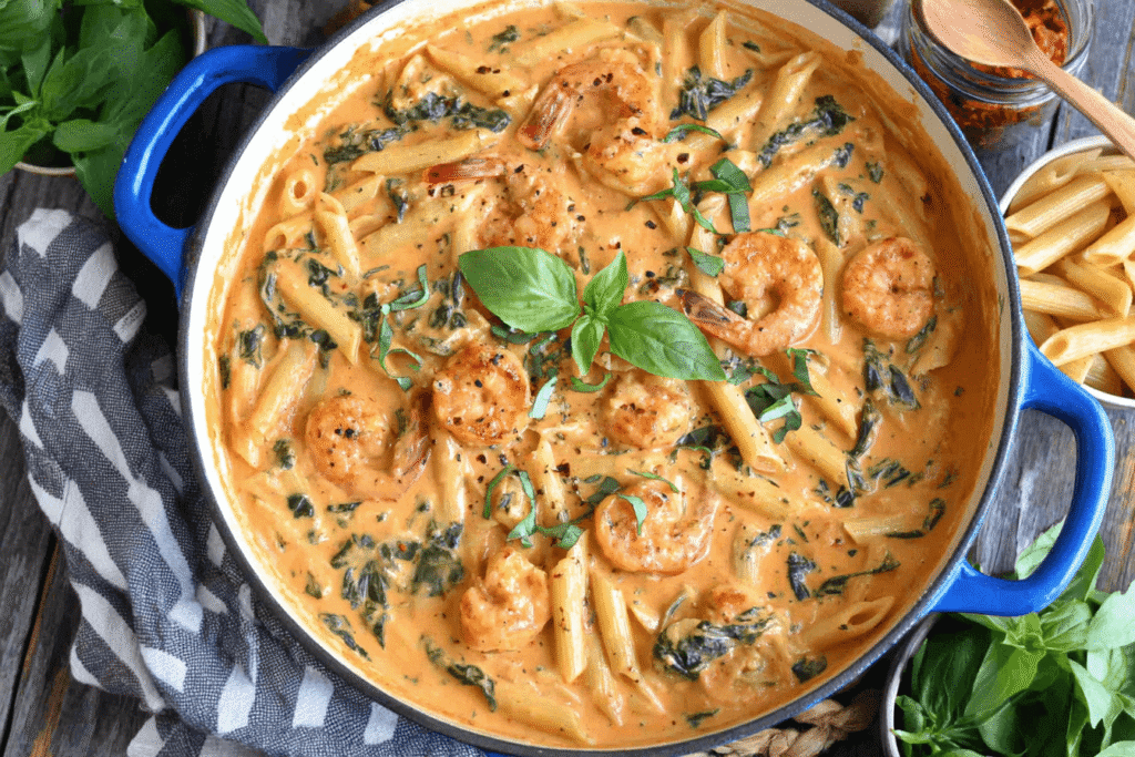 Creamy Sun-Dried Tomato Shrimp With Spinach Pasta Recipe