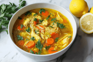 Lemon Ginger Turmeric Chicken And Rice Soup