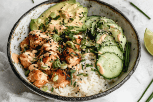 Salmon Bowls With Coconut Rice And Avocado