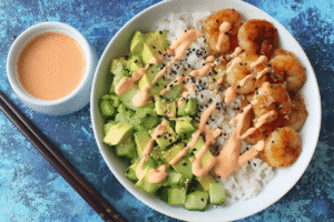 Shrimp Rice Bowls With Creamy Spicy Mayo
