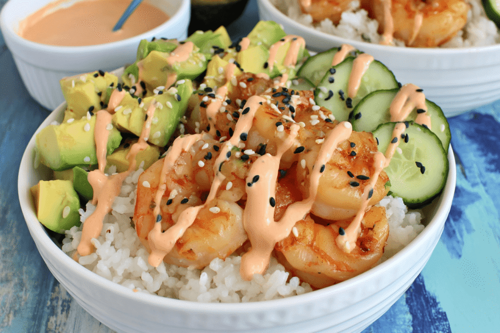 Shrimp Rice Bowls With Creamy Spicy Mayo Recipe